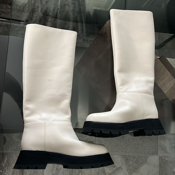3.1 Phillip Lim Kate Lug Sole Knee High Boots, Bone/Black, New, Size 38.5 - Picture 7 of 13